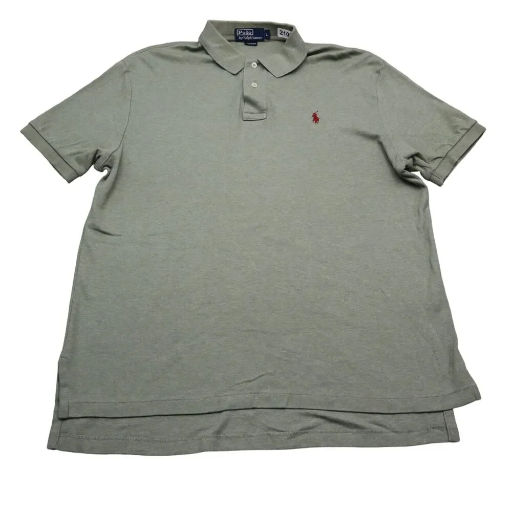 Polo Ralph Lauren Shirt Mens Large Green Red Casual Rugby Pony Logo Heather